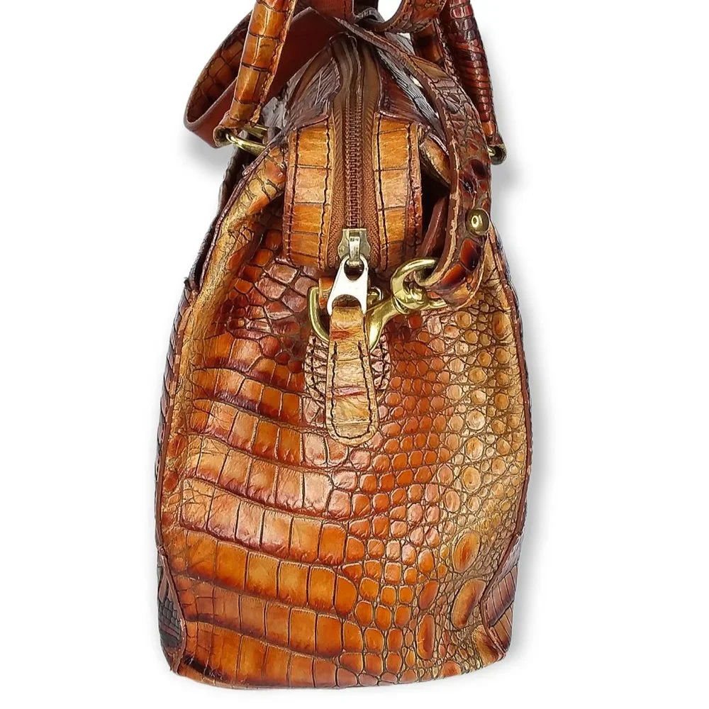 Vtg Brahmin Toasted Melbourne Stacy Crossbody Bag Croc Embossed Leather Brass - Picture 8 of 16